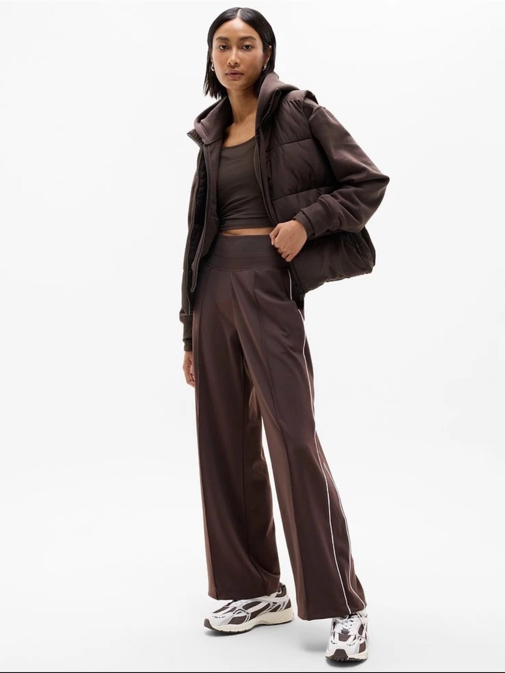 Women’s Brown Athleta High-Rise Wide Leg Venice Track Pants- petite small